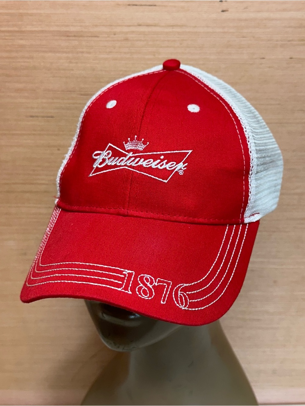 Budweiser 1876 Red & White Mesh Snap Back Trucker Hat Cap Adult OSFA Adjustable